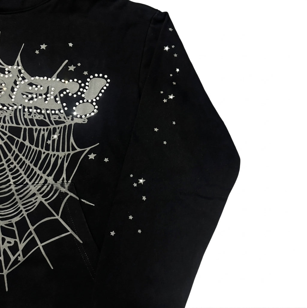 Sp5der Worldwide Rhinestone Hoodie|Black