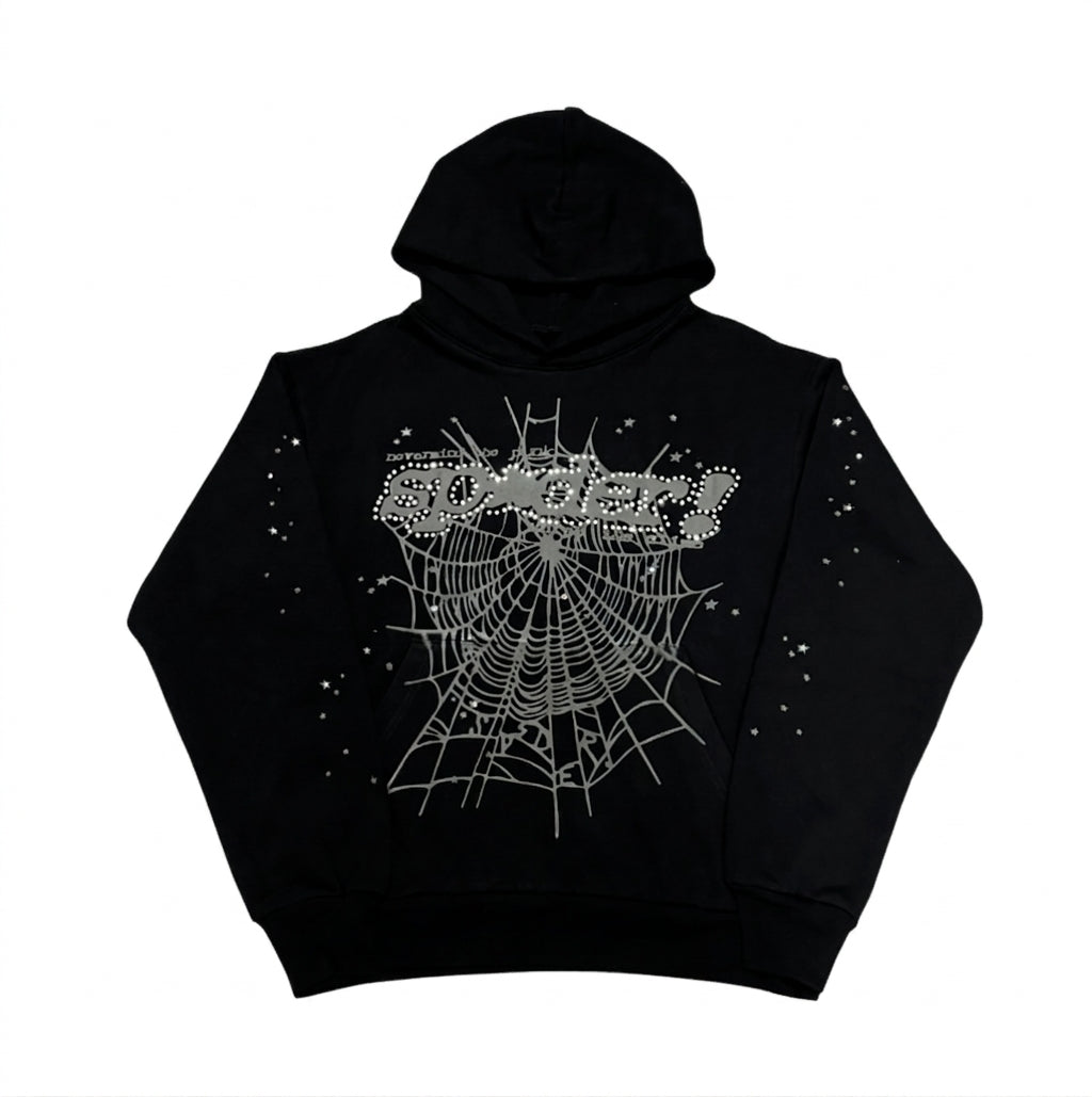 Sp5der Worldwide Rhinestone Hoodie|Black