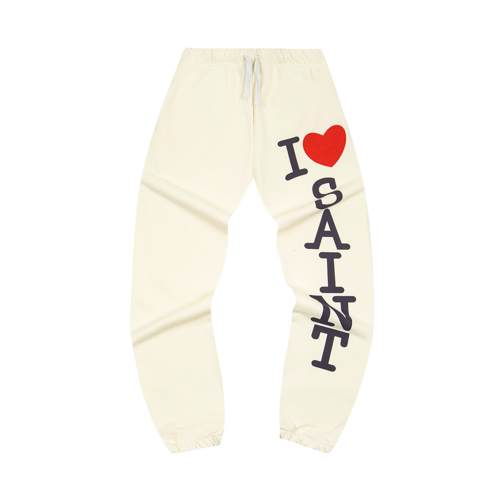 ©SAINT M×××××× "I LOVE SAINT"Sweatpants in Cream / Off-White.