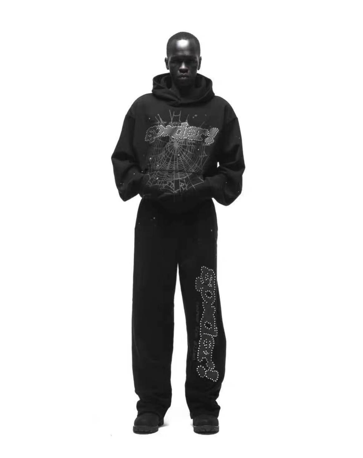 Sp5der Worldwide Rhinestone Hoodie|Black