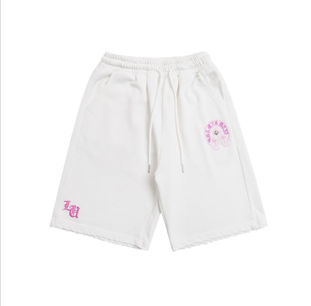 Chrome Hearts Pink Horseshoe Logo Sweatshorts|White